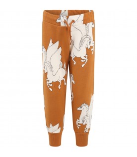 Brown sweatpants for kids with white Pegasus