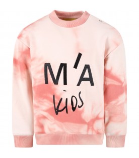 Pink sweatshirt for girl with black logo