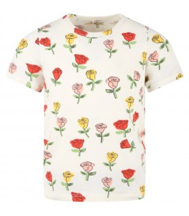 Ivory T-shirt for girl with roses