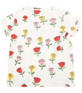 Ivory T-shirt for baby girl with roses
