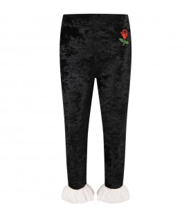Black trousers for girl with red rose