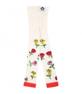 Ivory tights for baby girl with roses