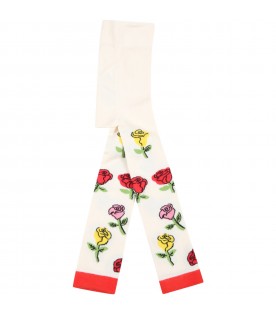 Ivory tights for baby girl with roses