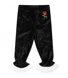 Black trousers for baby girl with red rose