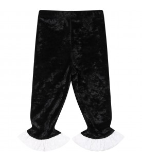 Black trousers for baby girl with red rose