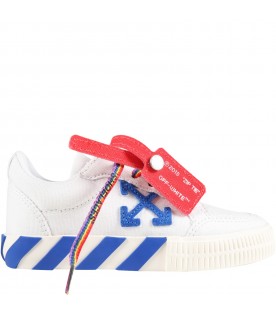 White sneakers for kids with red zip tye