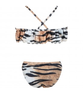 Multicolor bikini for girl with tiger print