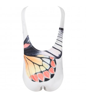Beige swimsuit for girl with butterfly