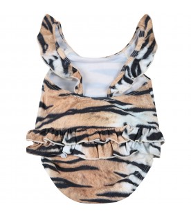 Multicolor swimsuit for baby girl with tiger print