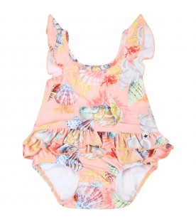 PInk swimsuit for baby girl with shells