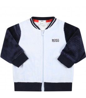 Light-blue tracksuit for baby boy with blue logo