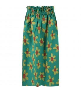 Green skirt for girl with yellow flowers