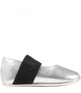 Silver ballet flats for baby girl with logo