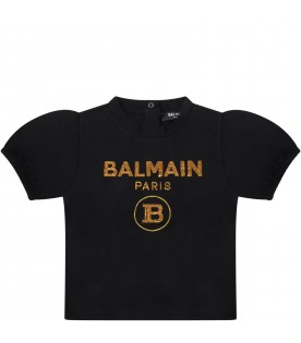 Black t-shirt for baby girl with gold logo