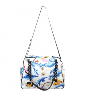 White changing-bag for baby girl with iconic print
