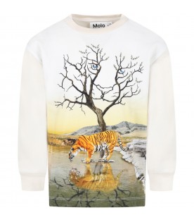 T-shirt avorio per bambino con tigre