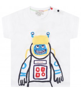 White t-shirt for baby boy with robot