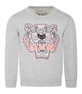 Gray sweatshirt for girl with tiger