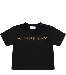 Black T-shirt for babykids with beige logo