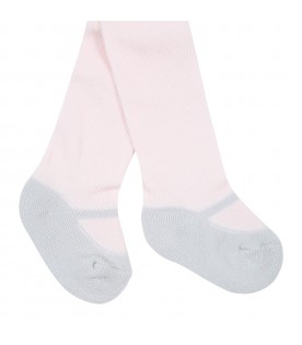 Pink tights for baby girl with grey ballet flats