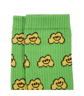 Green adults socks with yellow clouds