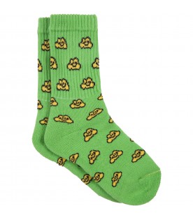 Green kids socks with yellow clouds