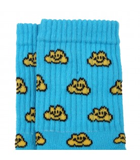 Blue kids socks with yellow clouds