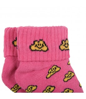 Fuchsia baby-bootee for babykids with yellow clouds