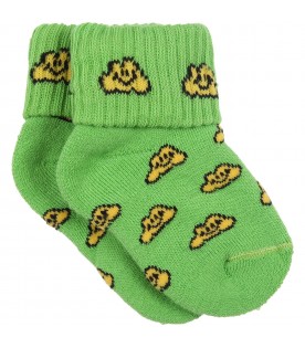 Green babykids baby-bootee with yellow clouds
