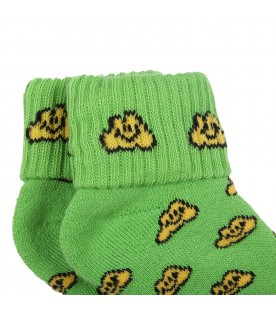 Green baby-bootee for babykids with yellow clouds