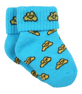 Light blue babykids baby-bootee with yellow clouds