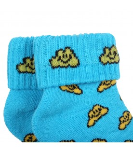 Light blue babykids baby-bootee with yellow clouds