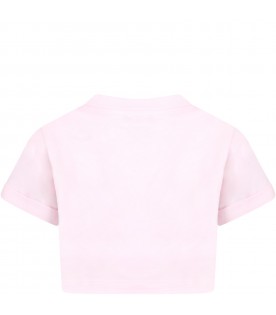 Pink T-shirt for girl with white velvet logo