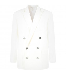 Ivory jacket for girl with iconic silver buttons