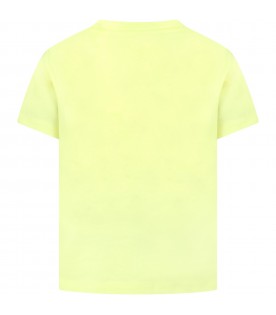 T-shirt giallo-fluo per bambini con doppio logo argentato