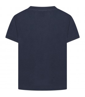 T-shirt blu per bambini con doppio logo argentato