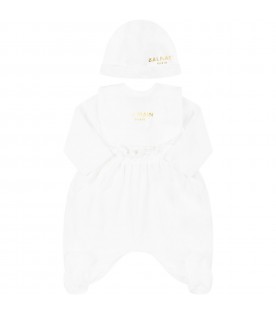 Set bianco per neonata con logo dorato