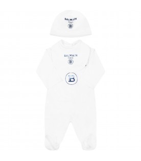 Set bianco per neonato con doppio logo blu