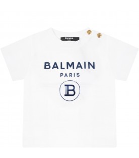 White T-shirt for babykids with double blue logo