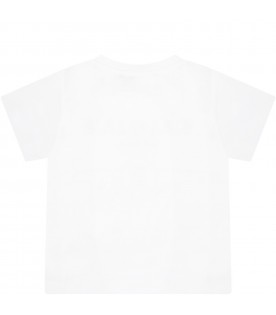 T-shirt bianca per neonati con doppio logo blu