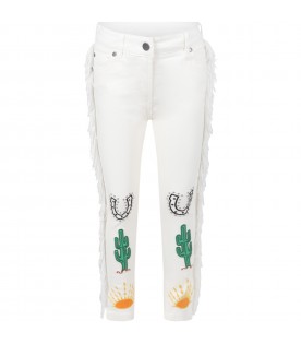 White jeans for girl with embroidered design