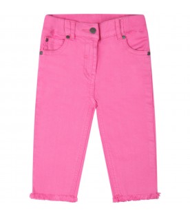 Fuchsia jeans for baby girl with logo patch