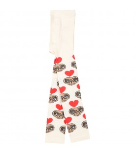 Ivory tights for girl with E.T. and red hearts