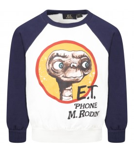 White sweatshirt for kids with E.T. and logo