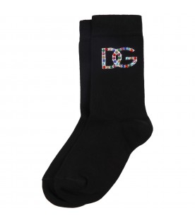 Black socks for girl with logo