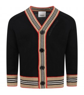 Black cardigan for kids with iconic stripes