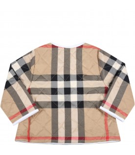 Beige jacket for baby kids with iconic checks