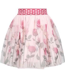 Pink skirt for girl with roses