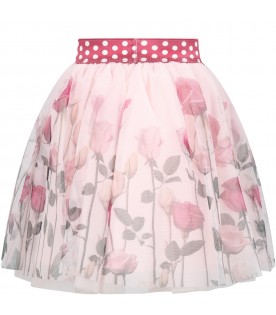 Pink skirt for girl with roses