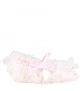 Pink ballerinas for baby girl with polka-dots